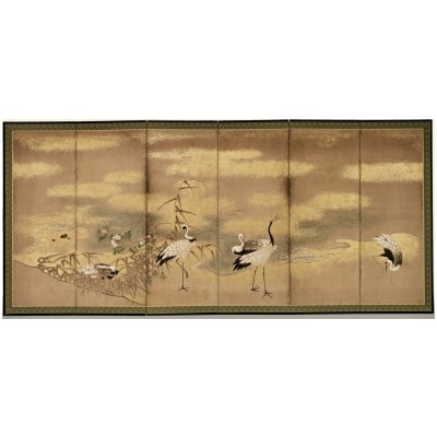 Paravent Japonais aux Grues par Ooka Shunboku (1680-1763)