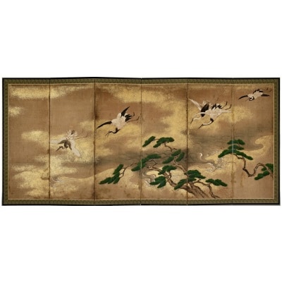 Paravent Japonais à 6 Panneaux de Grues par Ooka Shunboku (1680-1763)