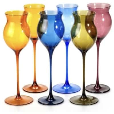 Set of six colored wine glasses from Lauscha glassworks