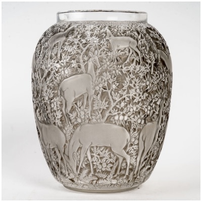 1932 René Lalique – Biches Vase White Glass With Gray Patina