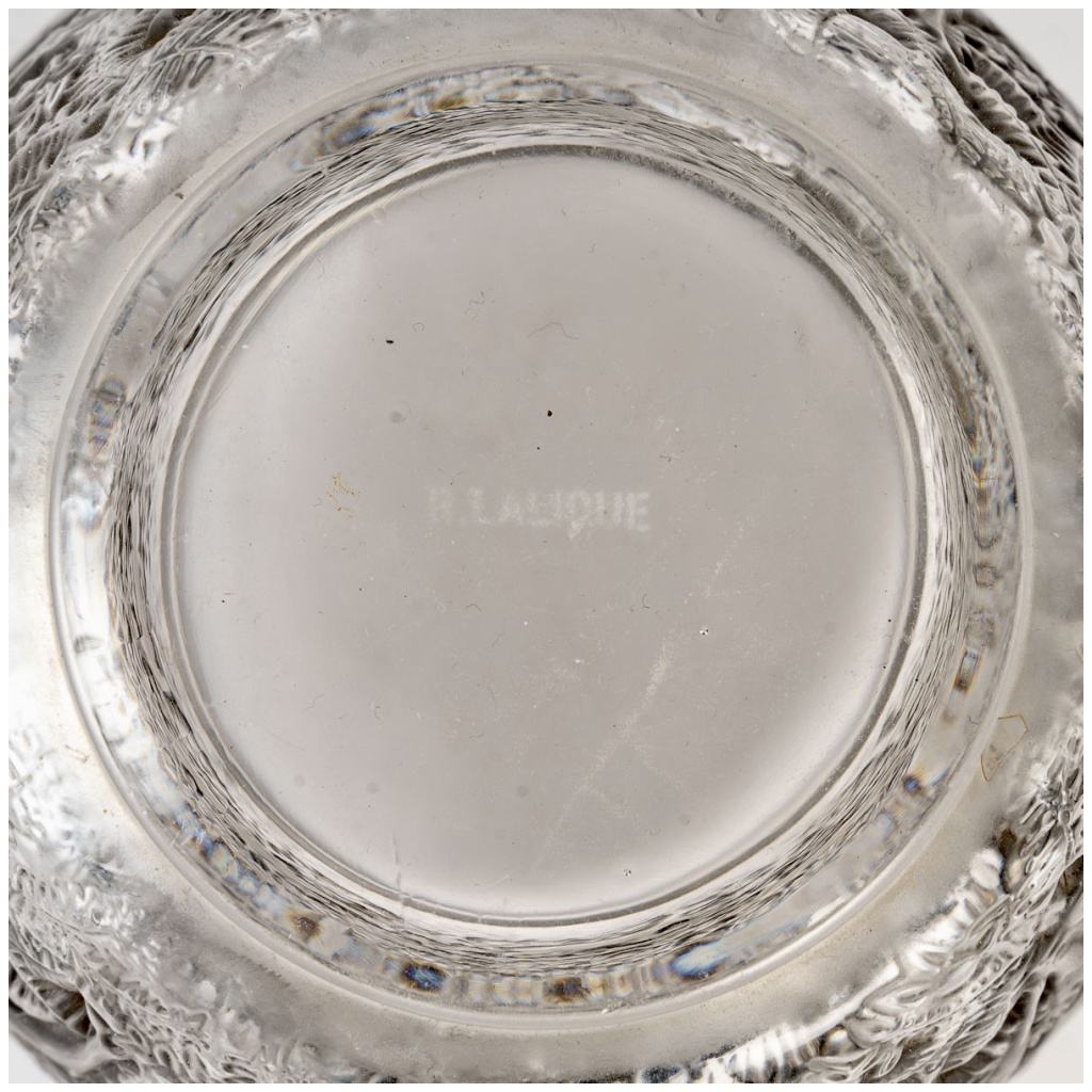 1932 René Lalique – Vase Biches Verre Blanc Patiné Gris 7