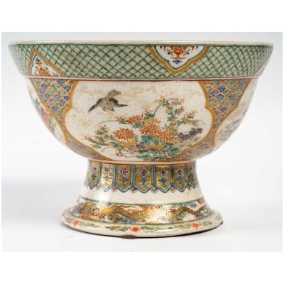 Large Japanese porcelain bowl on Kyoto shower stand – 19th century