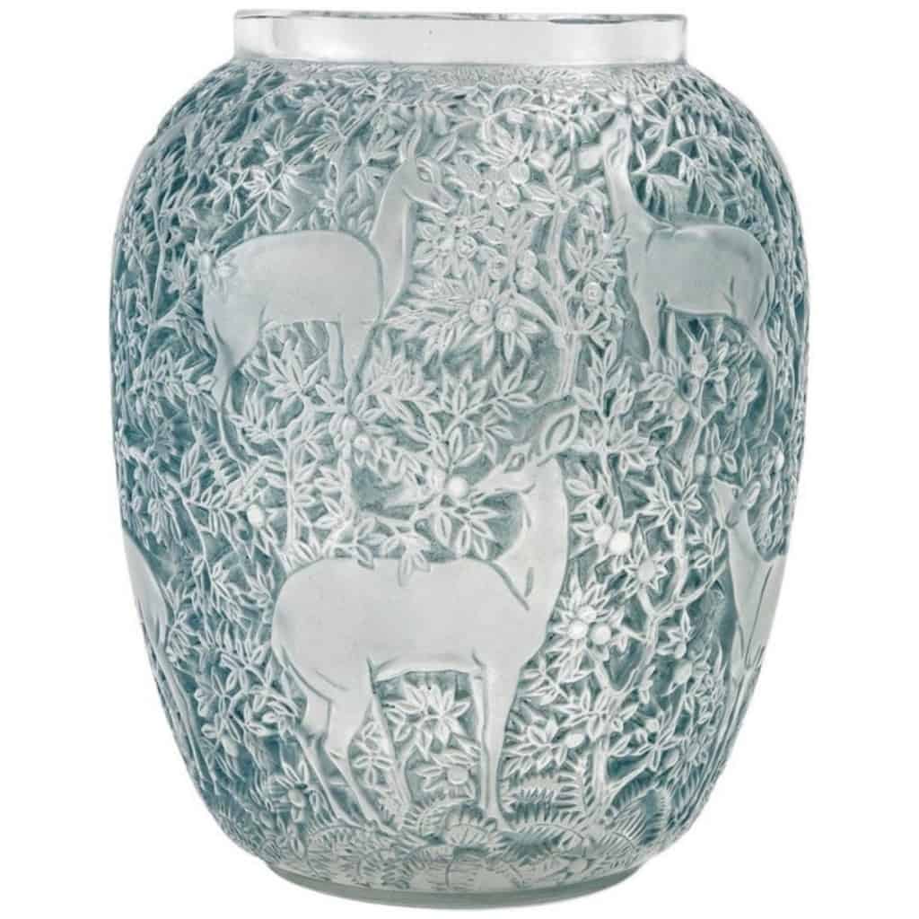 1932 René Lalique – Biches Vase White Glass Patinated Blue 3