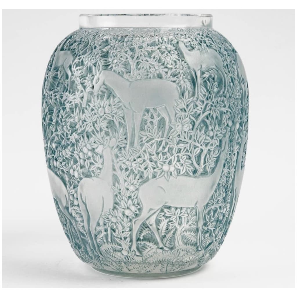 1932 René Lalique – Biches Vase White Glass Patinated Blue 4