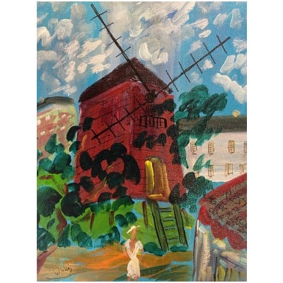 Jean Wallis Le moulin de la galette Acrylique sur toile