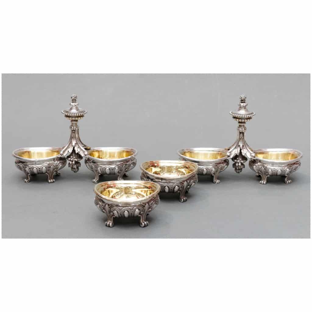 ODIOT – PAIR OF DOUBLE AND TWO INDIVIDUAL SILVER SALT ROWS XIXE3