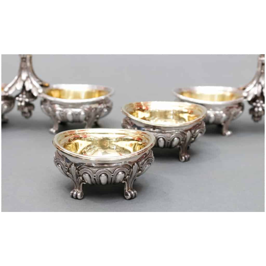 ODIOT – PAIR OF DOUBLE AND TWO INDIVIDUAL SILVER SALT ROWS XIXE5