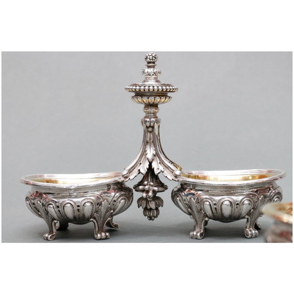 ODIOT – PAIR OF DOUBLE AND TWO INDIVIDUAL SILVER SALT ROWS XIXE7