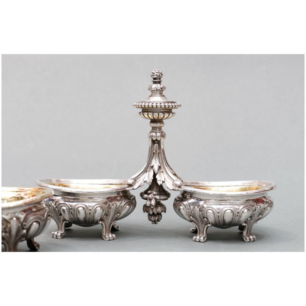 ODIOT – PAIR OF DOUBLE AND TWO INDIVIDUAL SILVER SALT ROWS XIXE8