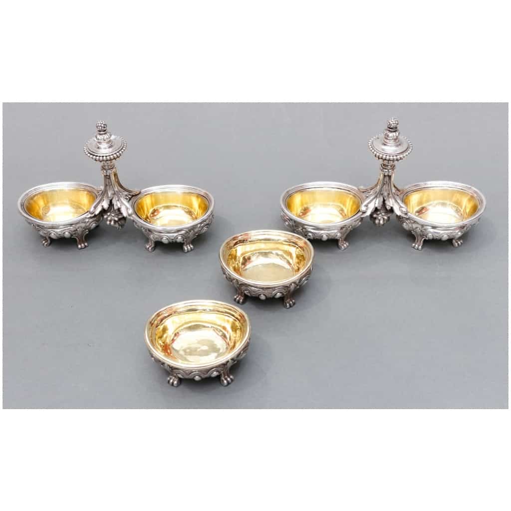 ODIOT – PAIR OF DOUBLE AND TWO INDIVIDUAL SILVER SALT ROWS XIXE9