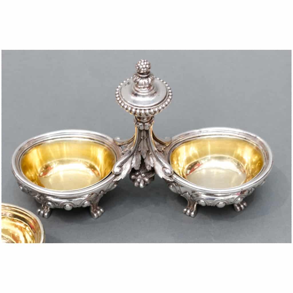 ODIOT – PAIR OF DOUBLE AND TWO INDIVIDUAL SILVER SALT ROWS XIXE12