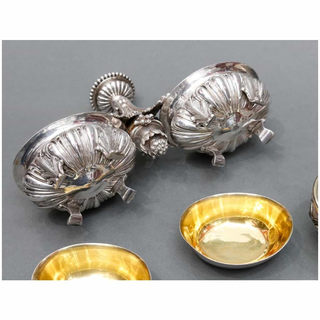 ODIOT – PAIR OF DOUBLE AND TWO INDIVIDUAL SILVER SALT ROWS XIXE15