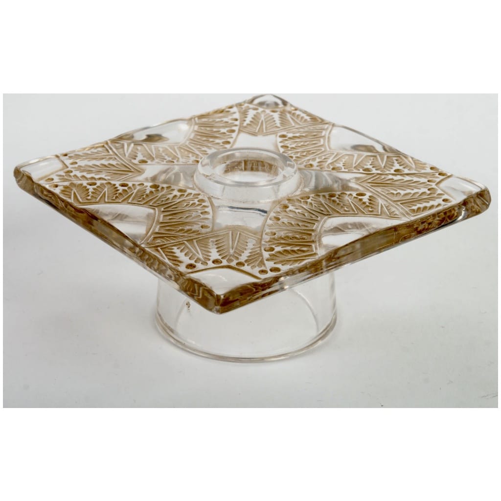 1942 René Lalique – Centre De Table Chantilly Verre Patiné Sépia 2 Coupes 6 Bougeoirs 11