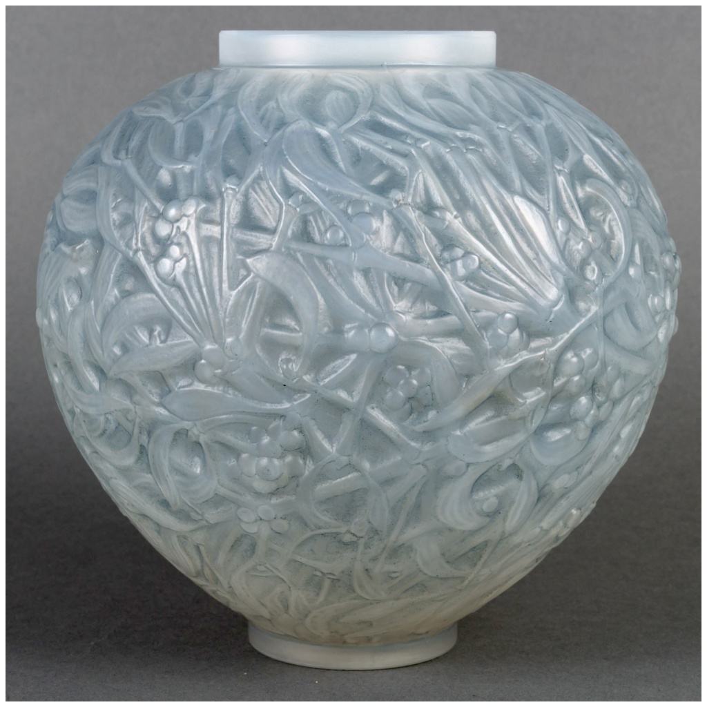 1920 René Lalique – Mistletoe Vase Double Layer Opalescent Glass Patinated Blue 3