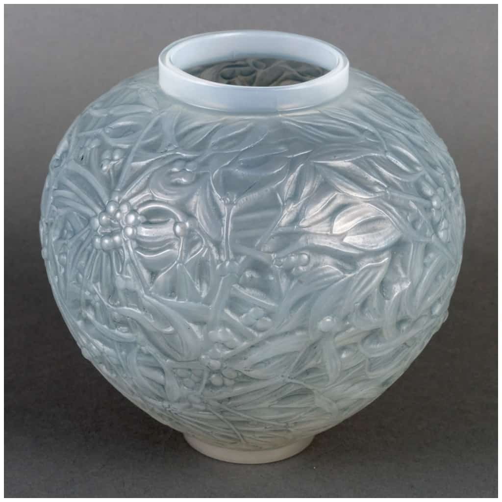1920 René Lalique – Mistletoe Vase Double Layer Opalescent Glass Patinated Blue 4