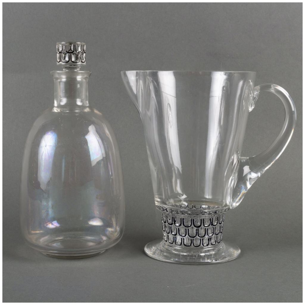 1926 René Lalique – Carafe Et Broc Pichet Saint Nabor Verre Blanc Emaillé Noir 3