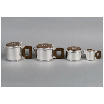 1930 Jean E. Puiforcat – Egoïste Tea And Coffee Service In Silver And Rosewood