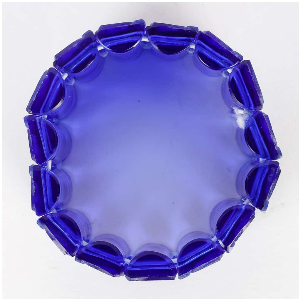 1928 René Lalique – Bracelet Art Déco Sophora Verre Bleu Cobalt Patiné Blanc 5