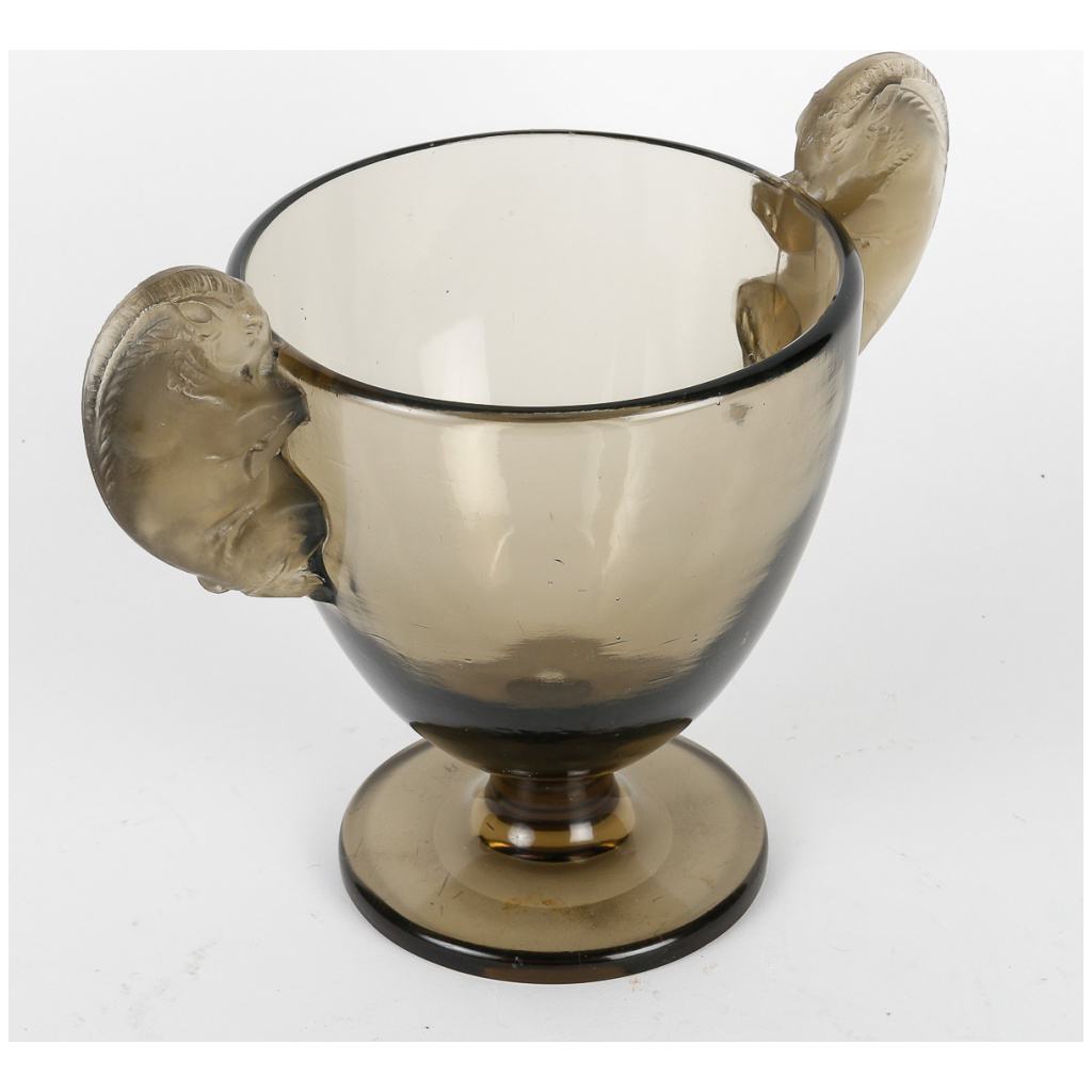 1925 René Lalique – Béliers Vase Smoked Topaz Gray Glass 4