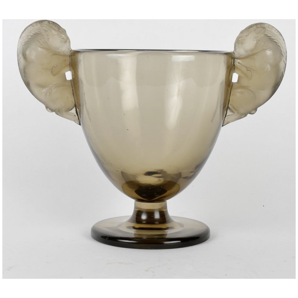 1925 René Lalique – Béliers Vase Smoked Topaz Gray Glass 3