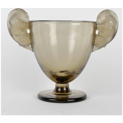 1925 René Lalique – Béliers Vase Smoked Topaz Gray Glass
