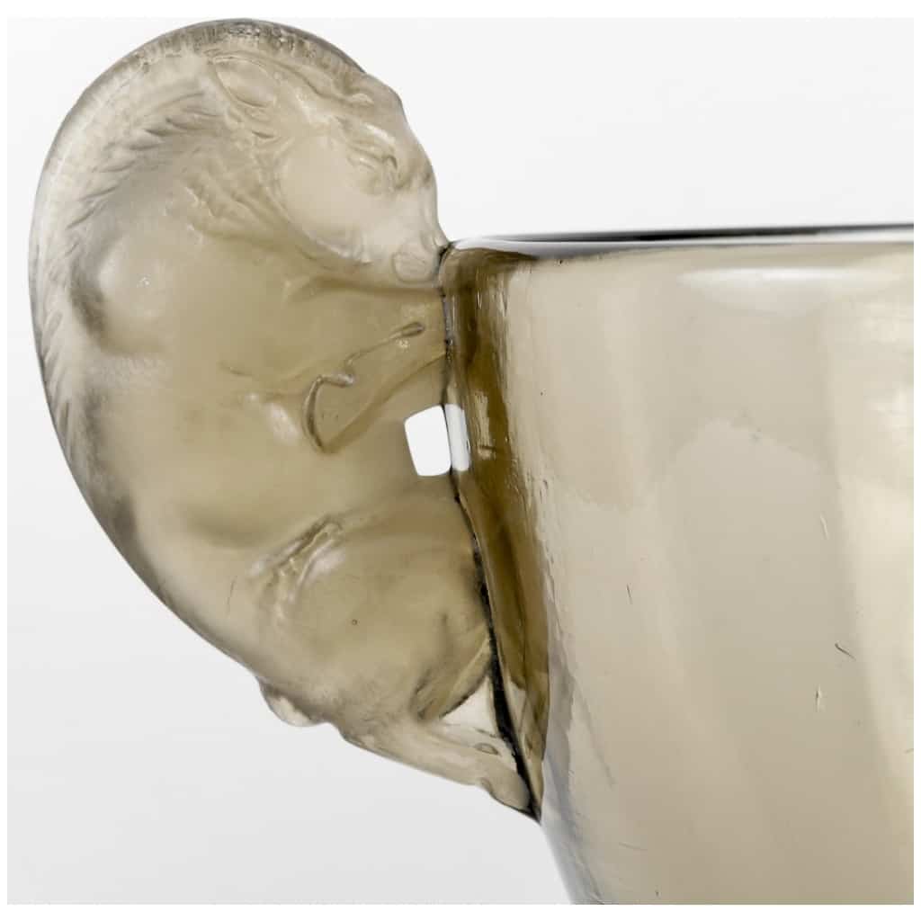 1925 René Lalique – Béliers Vase Smoked Topaz Gray Glass 6