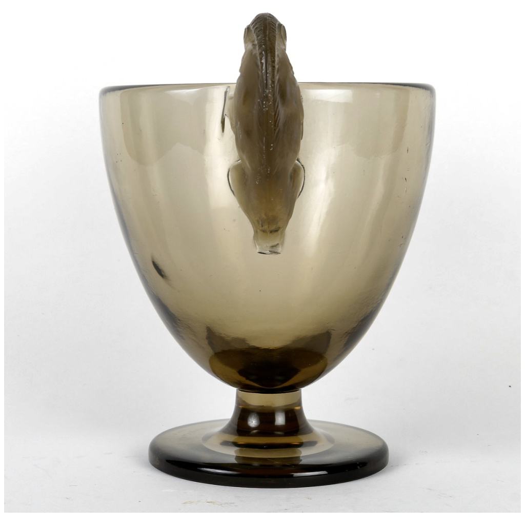 1925 René Lalique – Béliers Vase Smoked Topaz Gray Glass 5