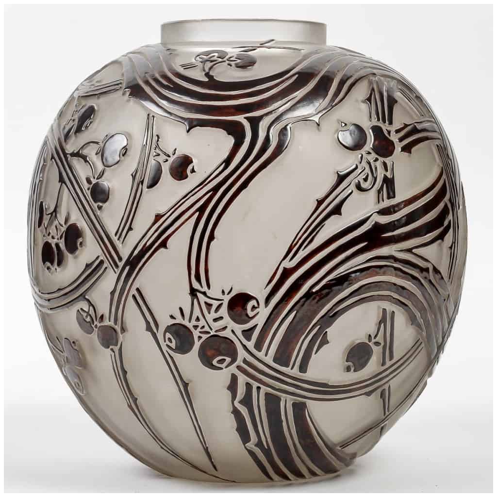 1924 René Lalique – Vase Baies Verre Blanc Emaillé Brun 4