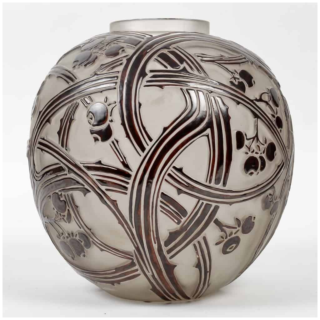1924 René Lalique – Brown Enameled White Glass Berry Vase 3