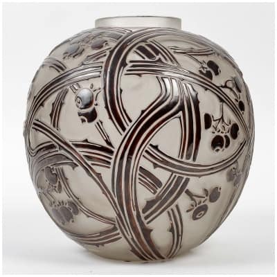 1924 René Lalique – Vase Baies Verre Blanc Emaillé Brun