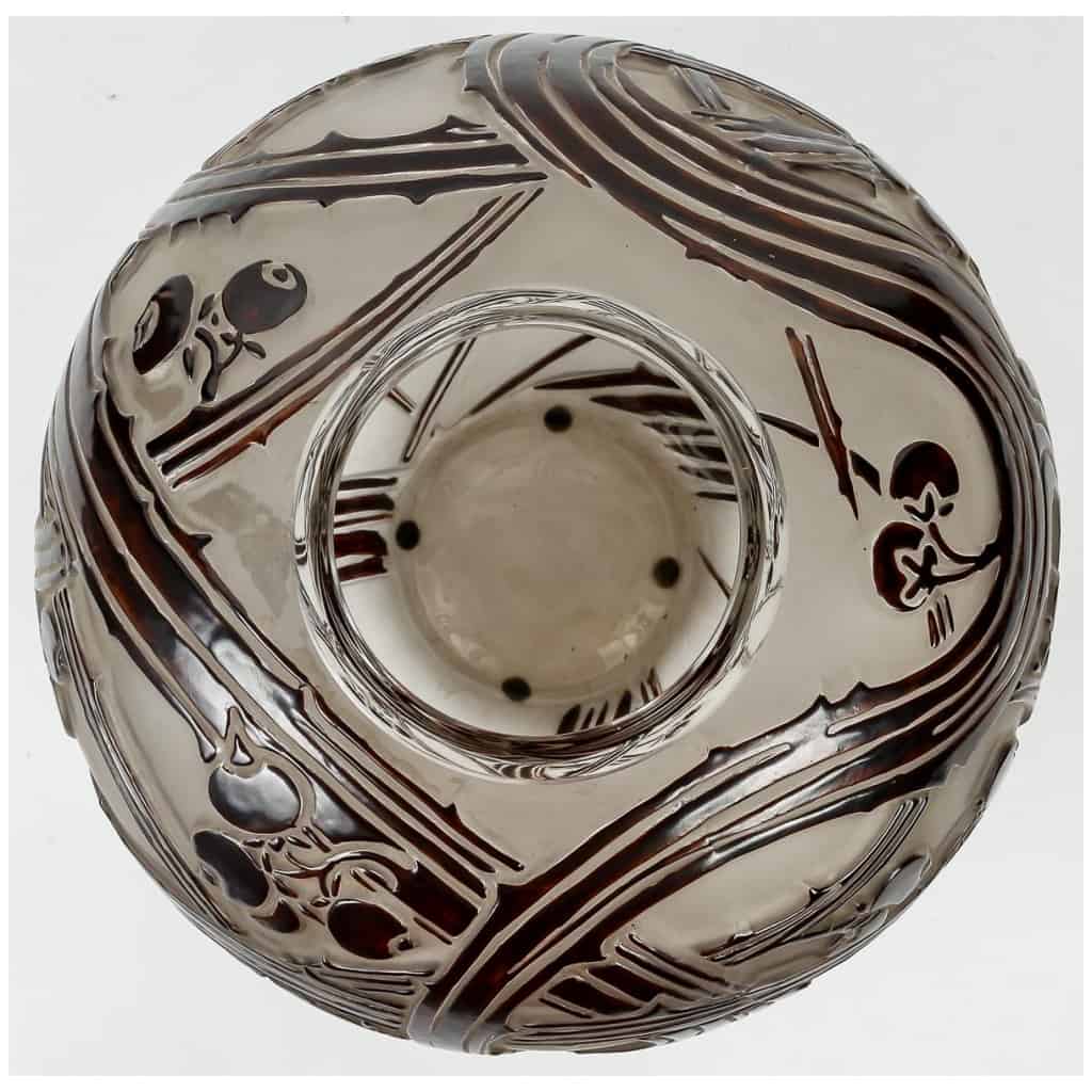 1924 René Lalique – Vase Baies Verre Blanc Emaillé Brun 6