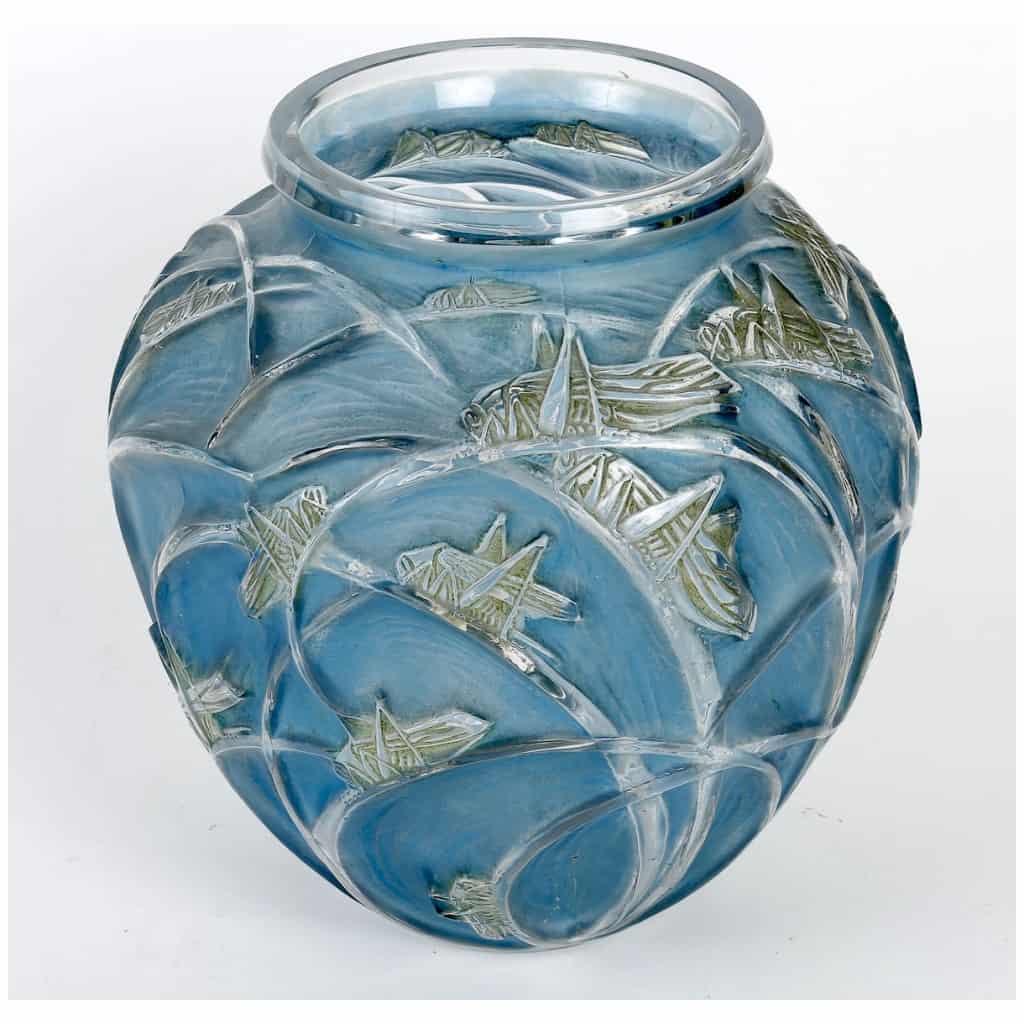 1912 René Lalique – Grasshopper Vase White Glass Patinated Blue and Green 5