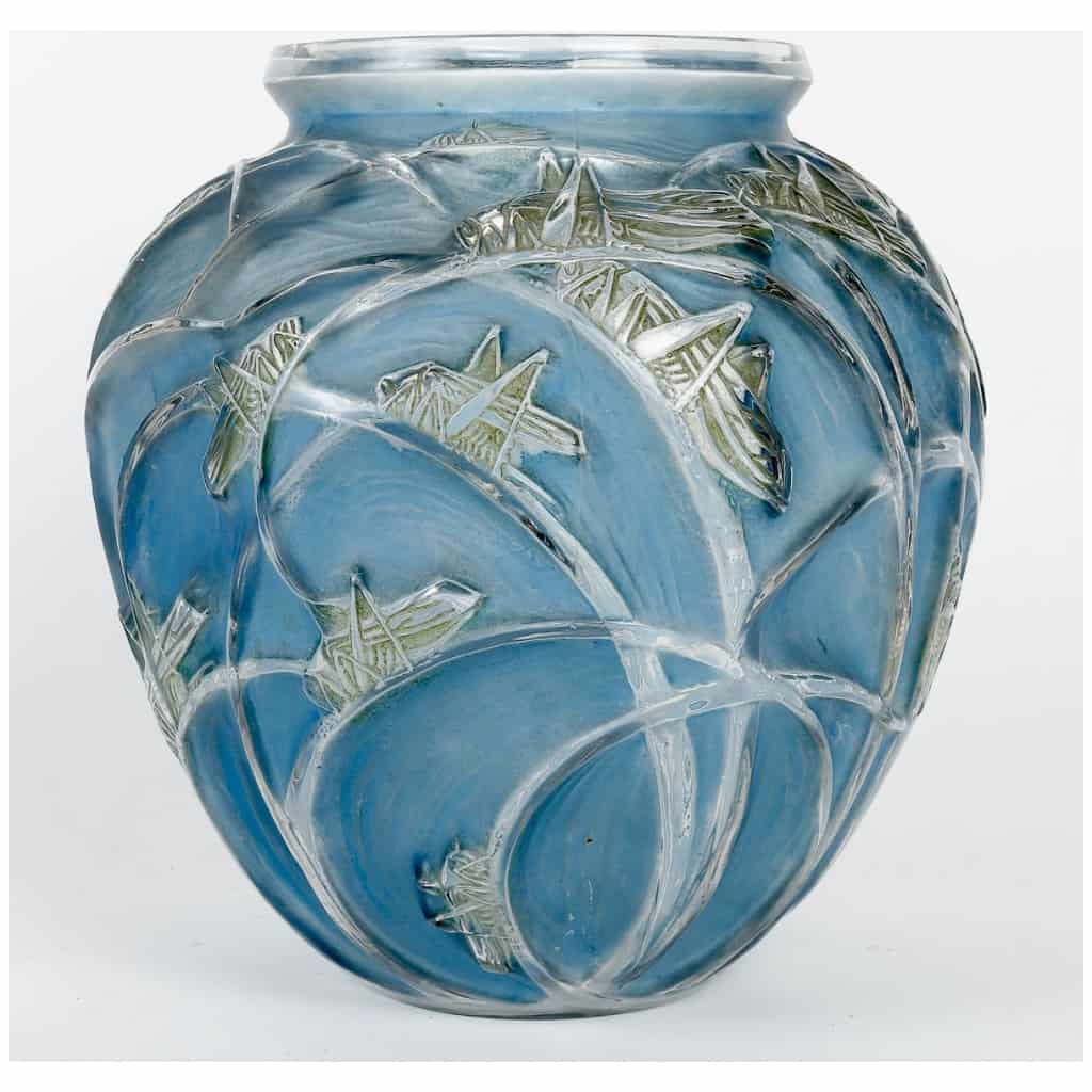 1912 René Lalique – Grasshopper Vase White Glass Patinated Blue and Green 3