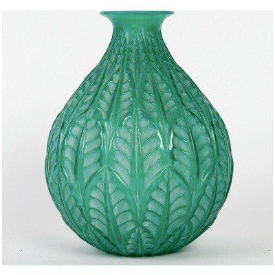 1927 René Lalique – Vase Malesherbes Verre Jade Peppermint Patiné Blanc