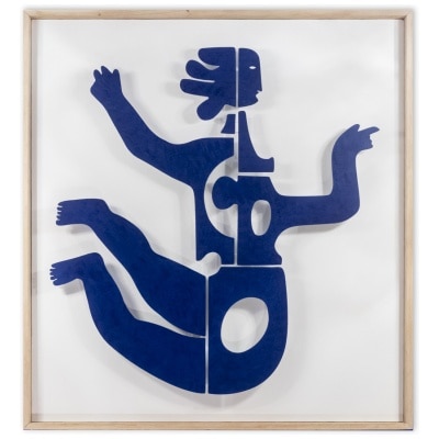 Panneau décoratif « Eva » en métal laqué bleu. Travail contemporain.