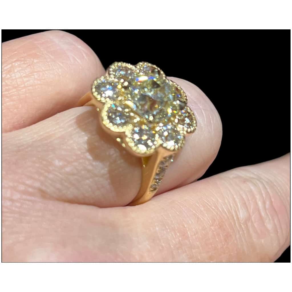 3.08 Carat Old Cut Diamond Ring, Surrounded By 2.85 Carats Modern Cut, 18ct Gold 10