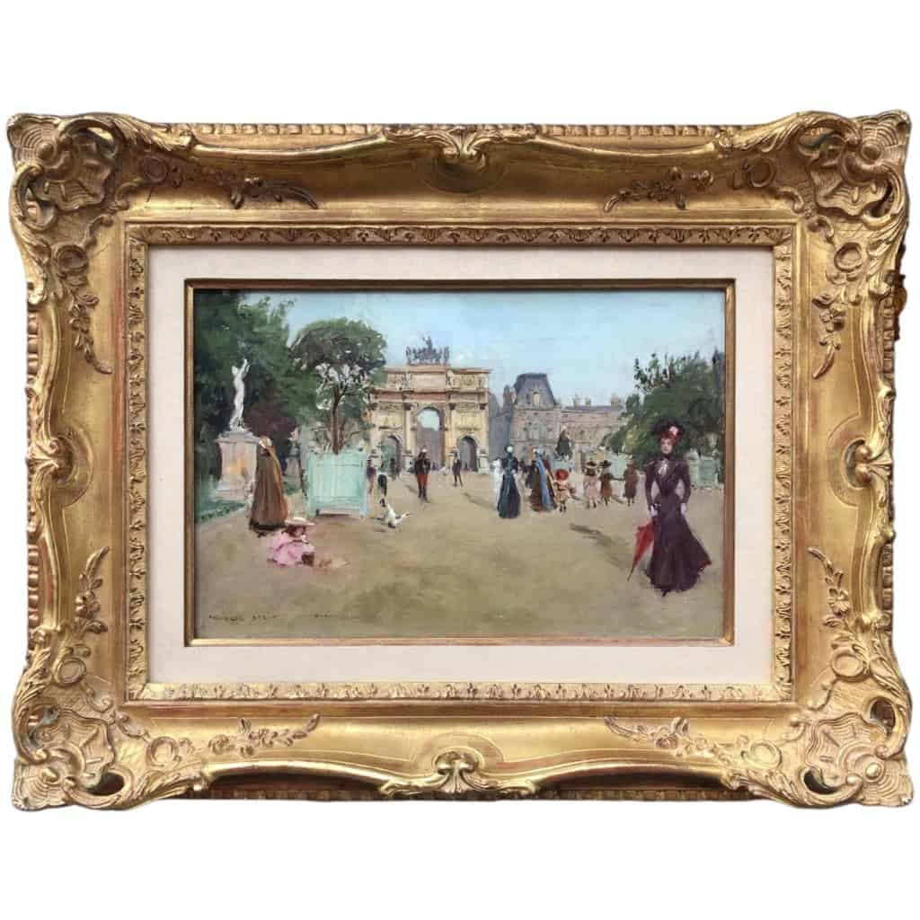 STEIN Georges Paris animation at the Arc de Triomphe of the Carrousel du Louvre Oil on canvas signed Certificate of authenticity 3