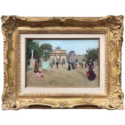 STEIN Georges Paris animation à l’Arc de Triomphe du Carrousel du Louvre Huile sur toile signée Certificat d’authenticité