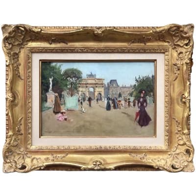 STEIN Georges Paris animation at the Arc de Triomphe of the Carrousel du Louvre Oil on canvas signed Certificate of authenticity