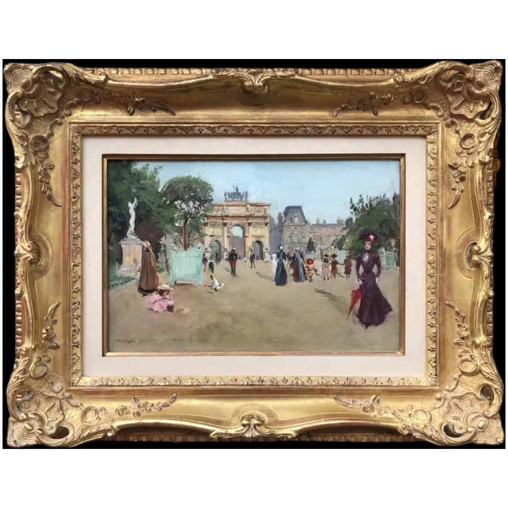 STEIN Georges Paris animation at the Arc de Triomphe of the Carrousel du Louvre Oil on canvas signed Certificate of authenticity 10