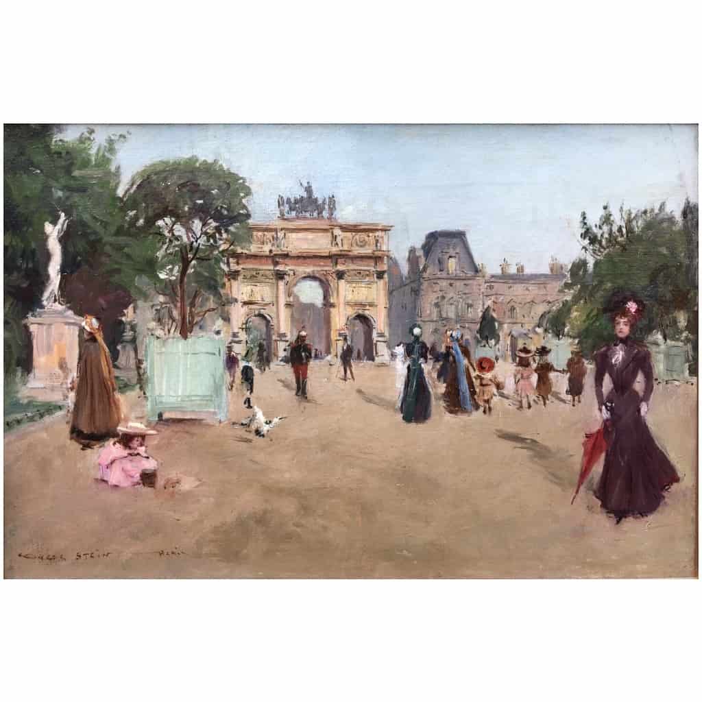 STEIN Georges Paris animation at the Arc de Triomphe of the Carrousel du Louvre Oil on canvas signed Certificate of authenticity 9