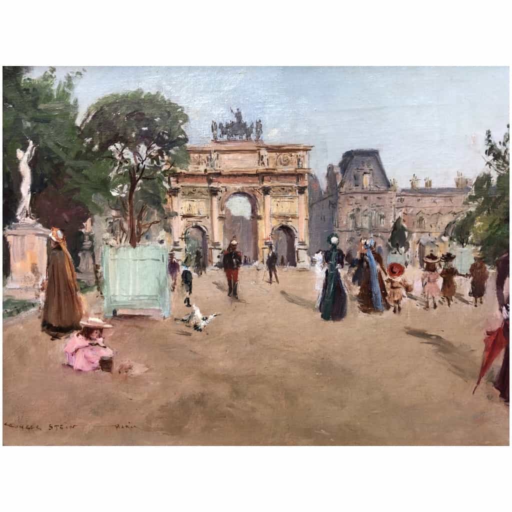 STEIN Georges Paris animation at the Arc de Triomphe of the Carrousel du Louvre Oil on canvas signed Certificate of authenticity 8