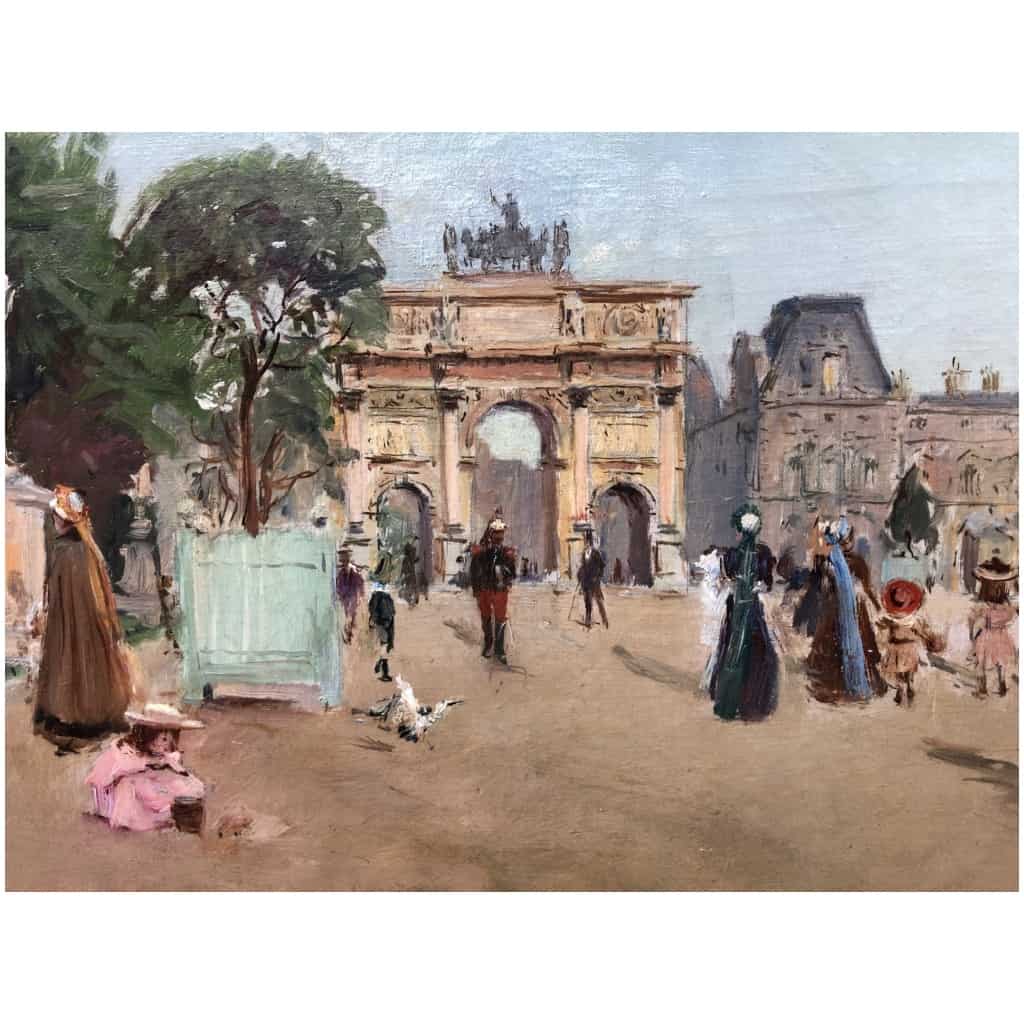 STEIN Georges Paris animation at the Arc de Triomphe of the Carrousel du Louvre Oil on canvas signed Certificate of authenticity 7
