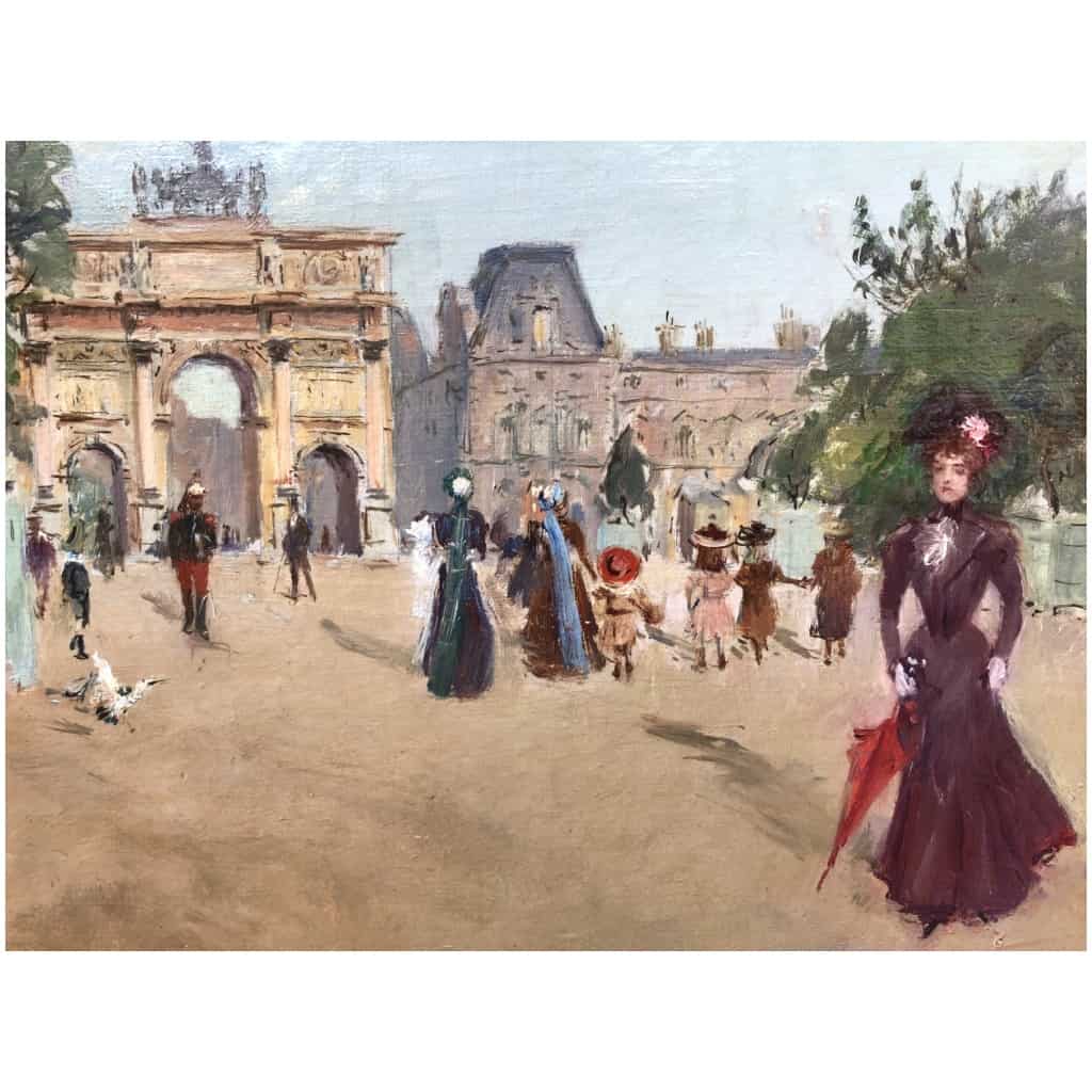 STEIN Georges Paris animation at the Arc de Triomphe of the Carrousel du Louvre Oil on canvas signed Certificate of authenticity 6