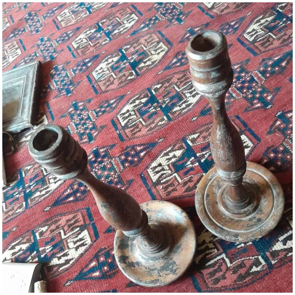 Pair Of Candlesticks XVIIIth In Scrolled Wood 3
