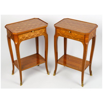 Pair of Louis XV style bedside tables. 3