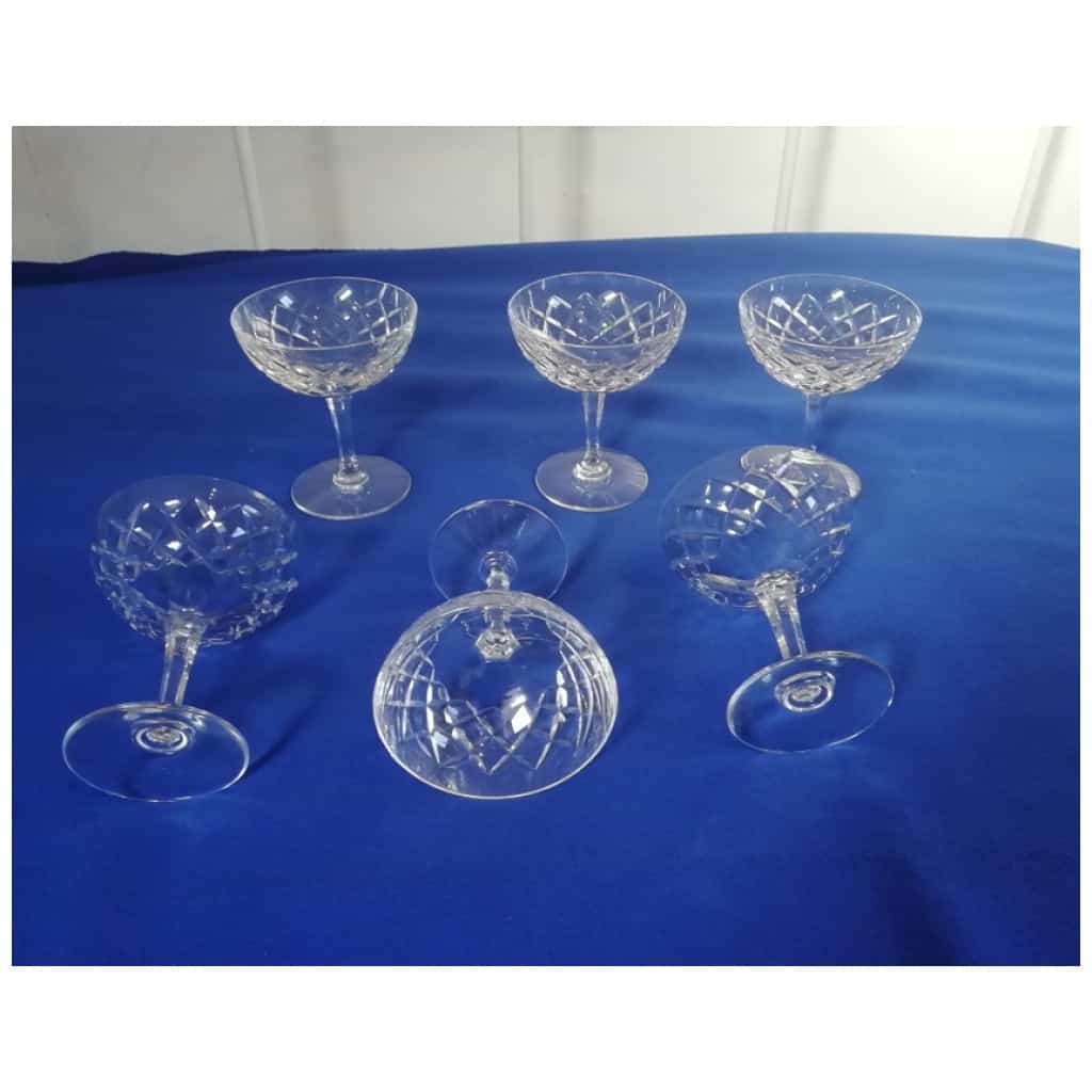 6 LARGE CRYSTAL CHAMPAGNE CUPS. Lorraine crystal factory 5