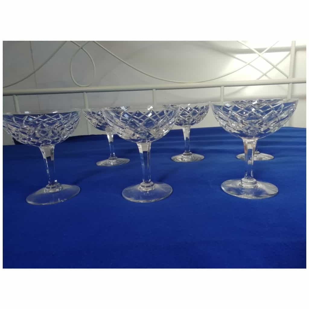 6 LARGE CRYSTAL CHAMPAGNE CUPS. Lorraine crystal factory 4