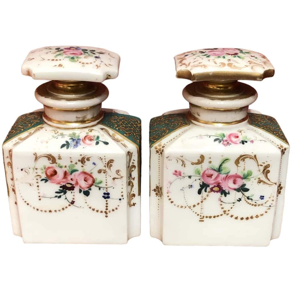 Tea box 19th century Louis Philippe period lemon rosewood two porcelain bottles 5