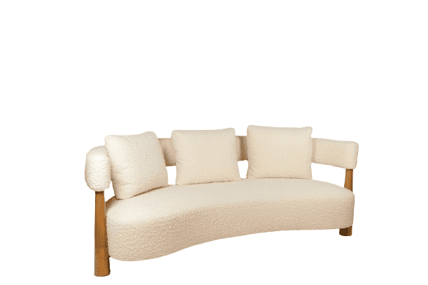 “Bean” shaped 3-seater sofa, in blond beech. Contemporary work.
